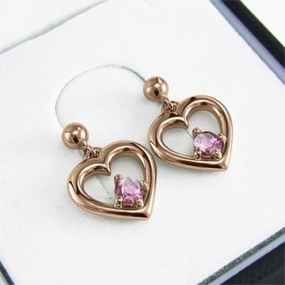 10月の誕生石 ピンクトルマリン ハート 18金ピンクゴールド 一粒石 ジュエリーピアスの画像