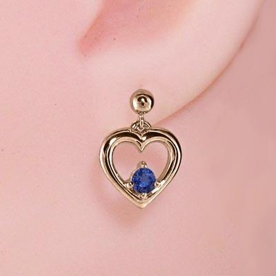 9月誕生石 k18ピンクゴールド サファイア(青) ピアス 一粒石 ハートの画像