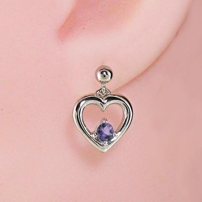 2月誕生石 ジュエリーピアス ハート アメジスト k18ホワイトゴールド 一粒石の画像