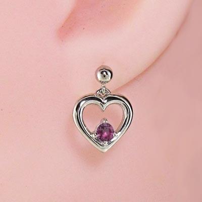 ジュエリーピアス ハート 7月の誕生石 ルビー k18ホワイトゴールド 一粒石の画像