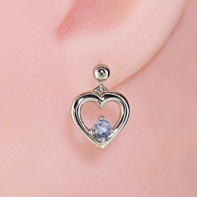 ハート タンザナイト 12月の誕生石 一粒石 ピアス k18ホワイトゴールドの画像