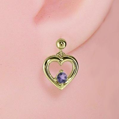 2月誕生石 一粒石 k18イエローゴールド ジュエリーピアス ハート アメシストの画像