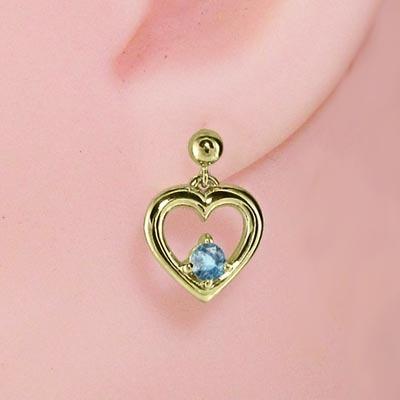 ピアス k18 一粒石 11月の誕生石 ブルートパーズ ハートの画像