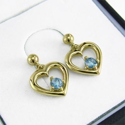 ピアス k18 一粒石 11月の誕生石 ブルートパーズ ハートの画像