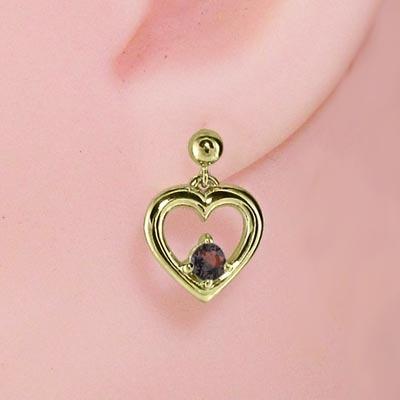 1月の誕生石 一粒石 ガーネット 18金イエローゴールド ジュエリーピアス ハートの画像
