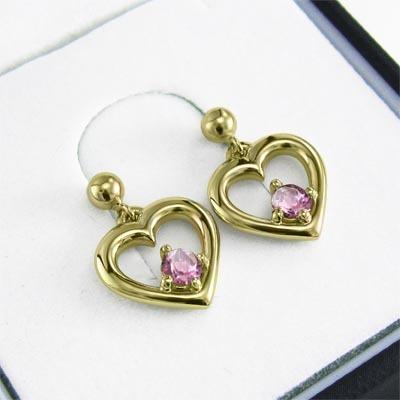 ピンクトルマリン ジュエリーピアス ハート k18 一粒石 10月の誕生石の画像