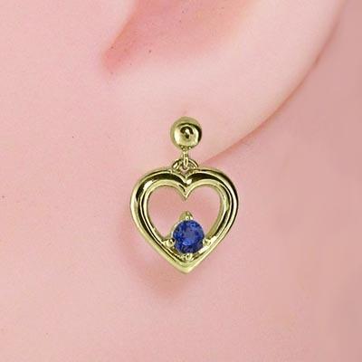 サファイア(青) ピアス k18イエローゴールド 一粒石 9月誕生石 ハートの画像