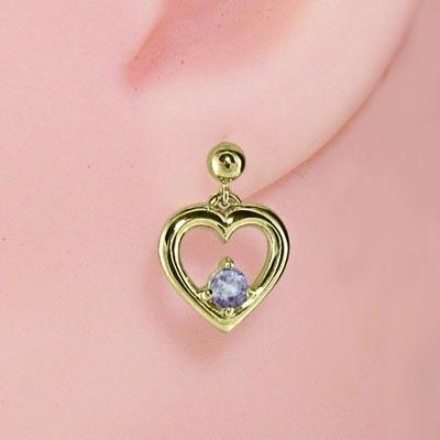 12月の誕生石 ピアス 一粒石 ハート K18 タンザナイトの画像