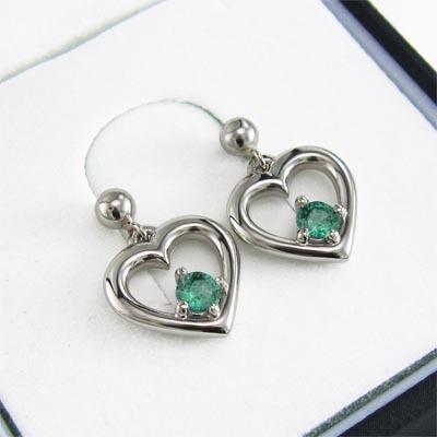 エメラルド 一粒石 ピアス ハート 5月誕生石 プラチナ900の画像