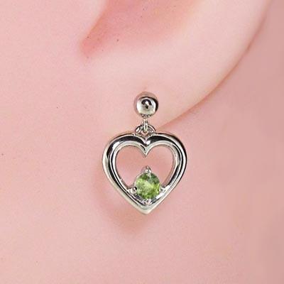 ペリドット 8月誕生石 一粒石 ハート ピアス プラチナ900の画像