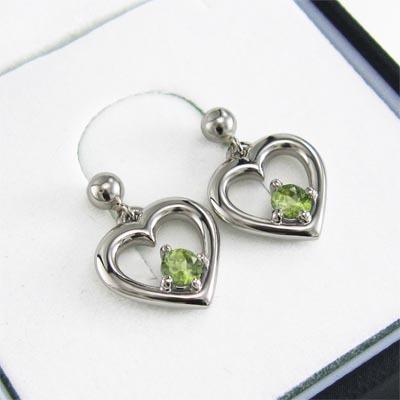 ペリドット 8月誕生石 一粒石 ハート ピアス プラチナ900の画像