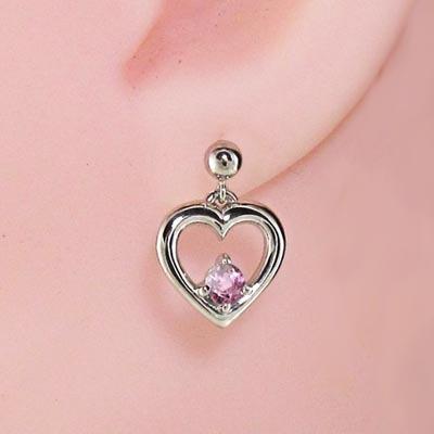 ピアス ピンクトルマリン Pt900 ハート 10月の誕生石 一粒石の画像