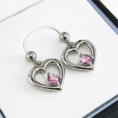 ピアス ピンクトルマリン Pt900 ハート 10月の誕生石 一粒石の画像