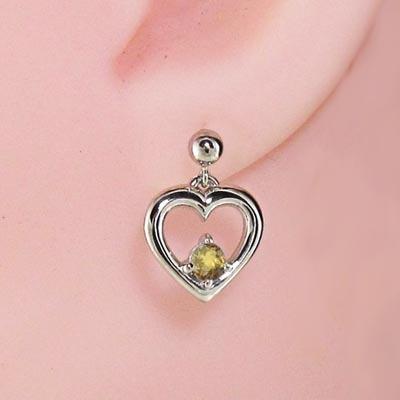 (黄水晶)シトリン 一粒石 ジュエリーピアス 白金（プラチナ）900 11月の誕生石 ハートの画像