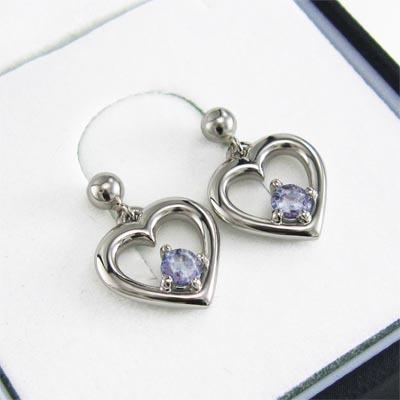 プラチナ900 12月の誕生石 ハート ジュエリーピアス タンザナイト 一粒石の画像