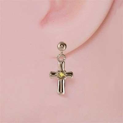 ジュエリーピアス k18ピンクゴールド 11月の誕生石 クロス シトリン 一粒石の画像