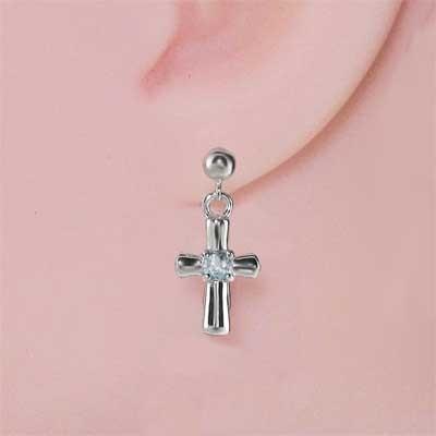 アクアマリン k18ホワイトゴールド 3月誕生石 ジュエリーピアス 一粒石 クロスの画像