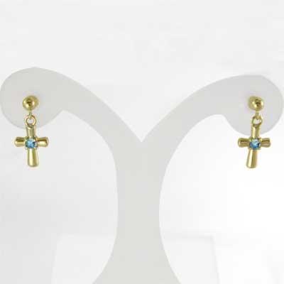 ピアス クロス ブルートパーズ(青) 一粒石 18金イエローゴールド 11月の誕生石の画像