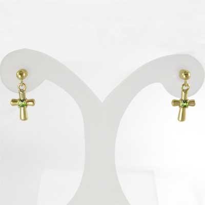 ペリドット ピアス 8月誕生石 k18イエローゴールド クロス 一粒石の画像