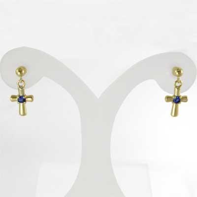 サファイア k18 一粒石 ピアス クロス 9月の誕生石の画像