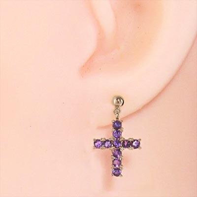 アメジスト 2月誕生石 ジュエリーピアス k18ピンクゴールド クロスの画像