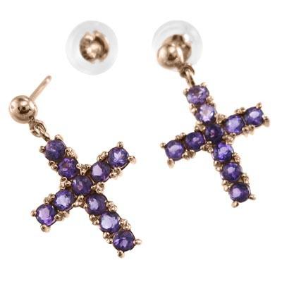 アメジスト 2月誕生石 ジュエリーピアス k18ピンクゴールド クロスの画像