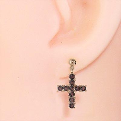 ジュエリーピアス 18金ピンクゴールド ガーネット クロス 1月の誕生石の画像