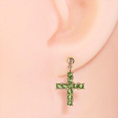18金ピンクゴールド ジュエリーピアス 8月誕生石 ペリドット クロスの画像