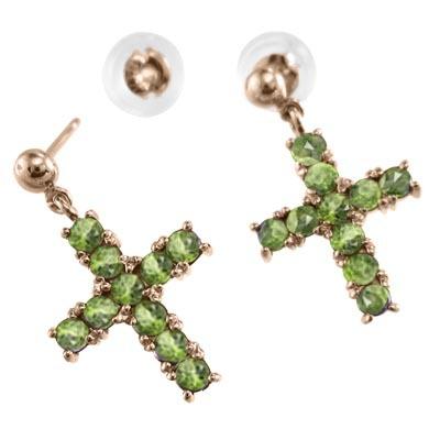 18金ピンクゴールド ジュエリーピアス 8月誕生石 ペリドット クロスの画像