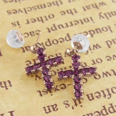 ピンクゴールドk18 7月誕生石 ジュエリーピアス クロス ルビーの画像
