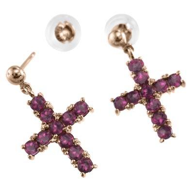 ピンクゴールドk18 7月誕生石 ジュエリーピアス クロス ルビーの画像