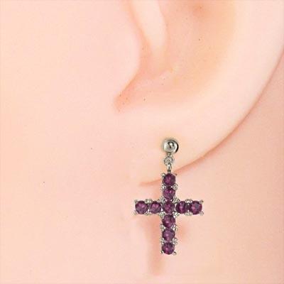 ルビー 18金ホワイトゴールド ピアス クロス 7月の誕生石の画像