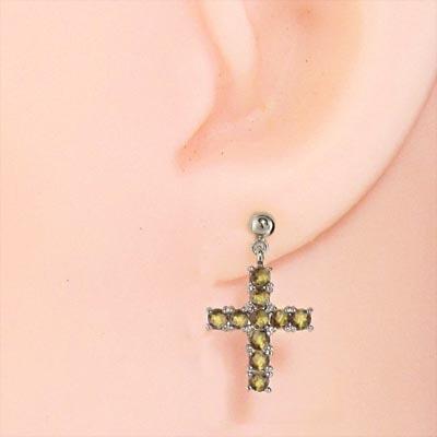 ピアス クロス 11月誕生石 シトリン(黄水晶) k18ホワイトゴールドの画像