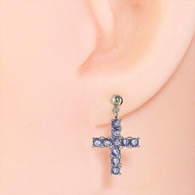 クロス ピアス タンザナイト 12月の誕生石 k18ホワイトゴールドの画像