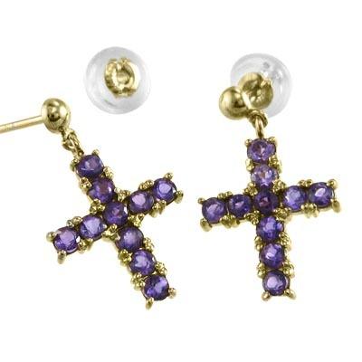 クロス 2月の誕生石 ピアス k18イエローゴールド アメシスト(紫水晶)の画像
