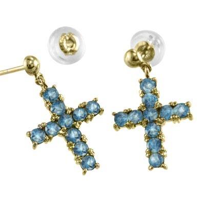 ブルートパーズ ジュエリーピアス 11月誕生石 k18イエローゴールド クロスの画像