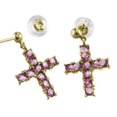ジュエリーピアス K18 ピンクトルマリン 10月誕生石 クロスの画像