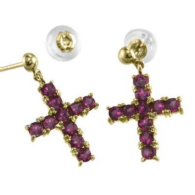クロス k18イエローゴールド 7月誕生石 ピアス ルビーの画像