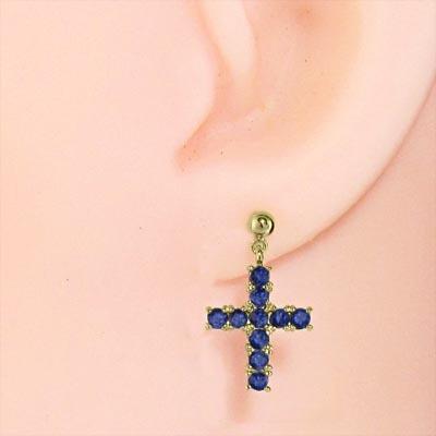 ジュエリーピアス K18 サファイア クロス 9月誕生石の画像