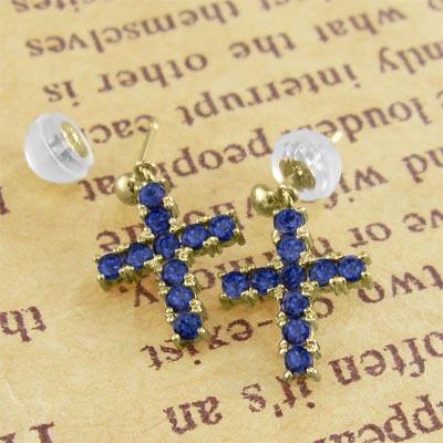 ジュエリーピアス K18 サファイア クロス 9月誕生石の画像