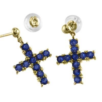 ジュエリーピアス K18 サファイア クロス 9月誕生石の画像