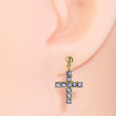 12月誕生石 ピアス k18イエローゴールド タンザナイト クロスの画像