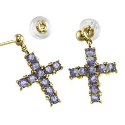 12月誕生石 ピアス k18イエローゴールド タンザナイト クロスの画像