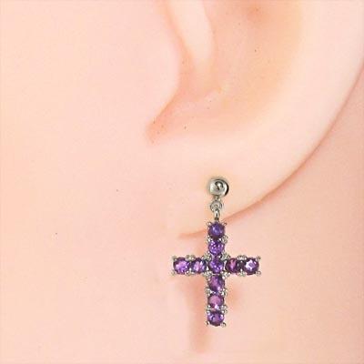 プラチナ900 ジュエリーピアス 2月の誕生石 アメジスト クロスの画像