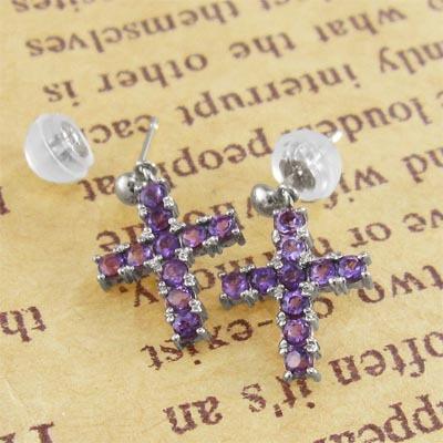 プラチナ900 ジュエリーピアス 2月の誕生石 アメジスト クロスの画像