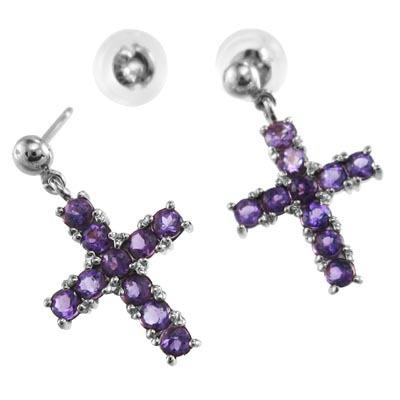 プラチナ900 ジュエリーピアス 2月の誕生石 アメジスト クロスの画像