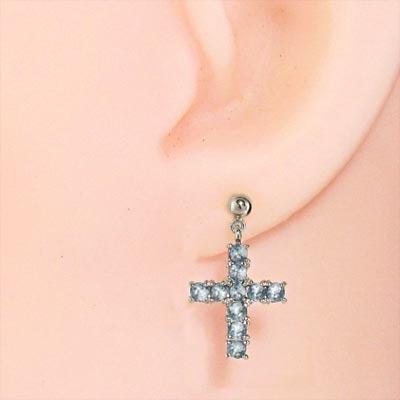 アクアマリン 3月誕生石 ジュエリーピアス クロス Pt900の画像