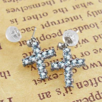 アクアマリン 3月誕生石 ジュエリーピアス クロス Pt900の画像