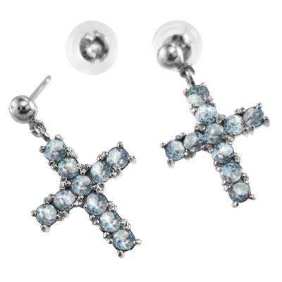 アクアマリン 3月誕生石 ジュエリーピアス クロス Pt900の画像