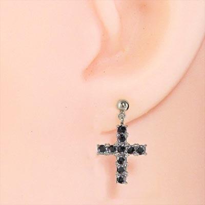 4月の誕生石 クロス ピアス ブラックダイヤモンド(黒ダイヤ) 白金（プラチナ）900の画像